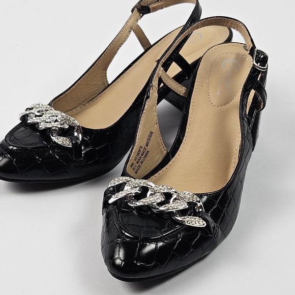 Cato Comfort Black Crocodile Slingback Heels 8M - Picture 6 of 11